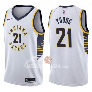 Maglie NBA Indiana Pacers Thaddeus Young Association 2017-18 Bianco