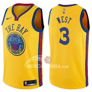 Maglie NBA Golden State Warriors David West Chinese Heritage Ciudad 2017-18 Or