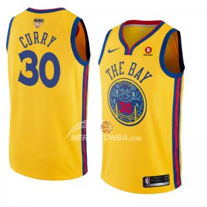 Maglie NBA Warriors Stephen Curry Ciudad 2017-18 Or