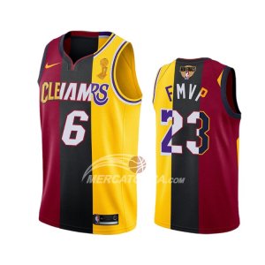 Maglia Los Angeles Lakers Lebron James 2020 Fmvp Heat Cavaliers Split Dual Number Rosso Or