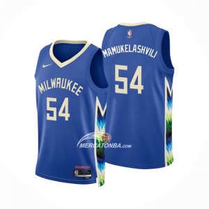 Maglia Milwaukee Bucks Sandro Mamukelashvili NO 54 Citta 2022-23 Blu