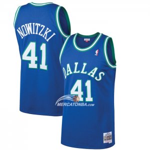 Maglia Dallas Mavericks Dirk Nowitzki NO 41 Mitchell & Ness 1998-99 Blu