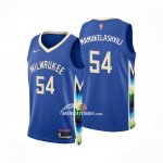 Maglia Milwaukee Bucks Sandro Mamukelashvili NO 54 Citta 2022-23 Blu