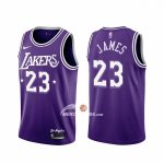 Maglia Los Angeles Lakers LeBron James NO 23 Citta 2021-22 Viola
